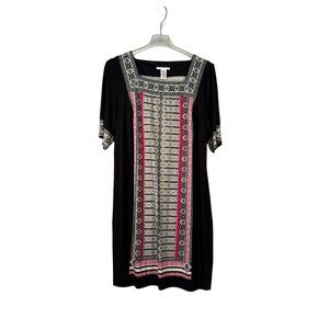 Studio One New York Womens 2X Black Dress With Geometric Print Accents